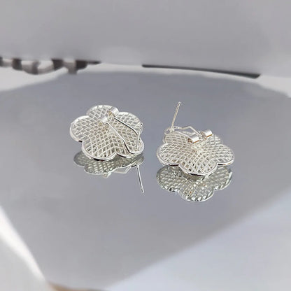 1 Pair Elegant Sweet Flower Plating Hollow Out Copper Ear Studs