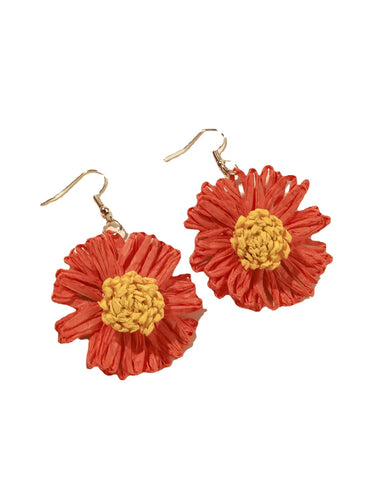 1 Pair Elegant Sweet Flower Raffia Drop Earrings