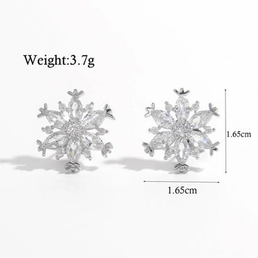 1 Pair Elegant Sweet Flower Snake Snowflake Plating Hollow Out Inlay Sterling Silver Pearl Zircon White Gold Plated Rhodium Plated Ear Studs