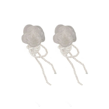 1 Pair Elegant Sweet Flower Tassel Inlay Alloy Crystal Drop Earrings