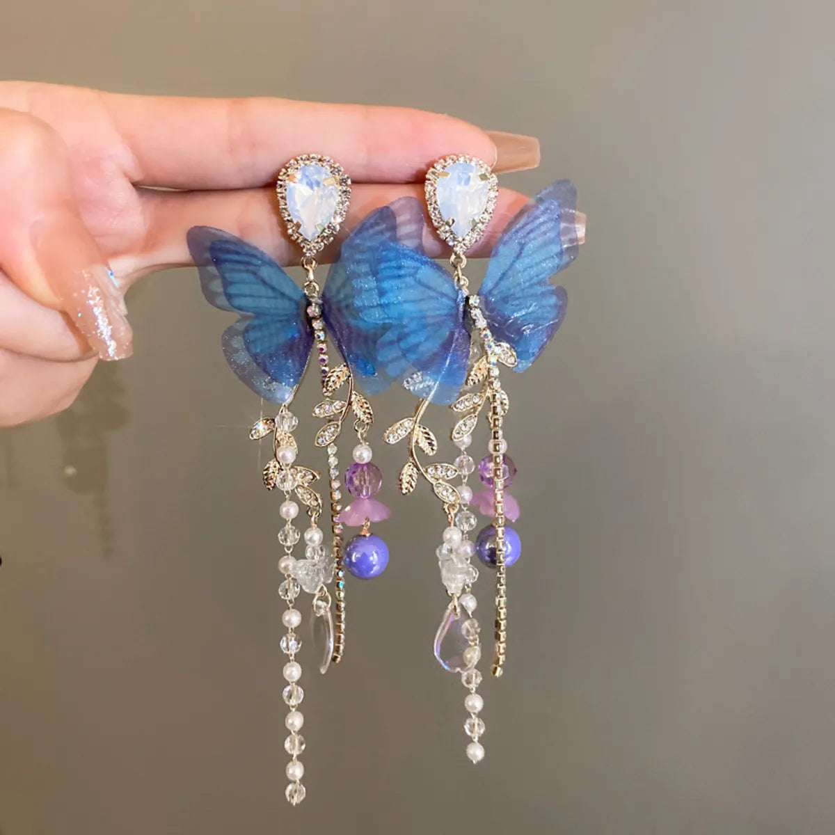 1 Pair Elegant Sweet Flower Tassel Mixed Materials Earrings