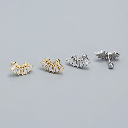 1 Pair Elegant Sweet Geometric Sector Plating Inlay Sterling Silver Zircon Ear Studs