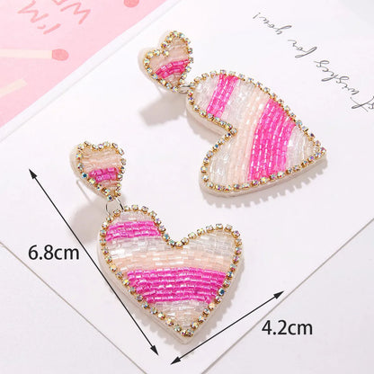 1 Pair Elegant Sweet Heart Shape Beaded Beaded Cloth Drop Earrings