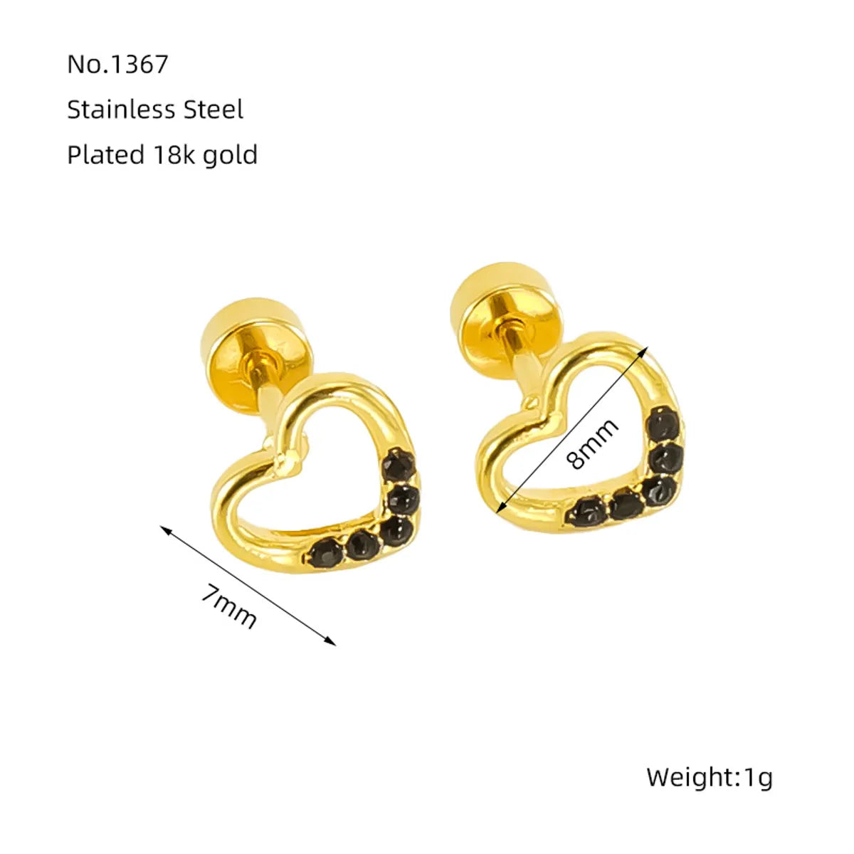 1 Pair Elegant Sweet Heart Shape Hollow Out Inlay 304 Stainless Steel Zircon Ear Studs