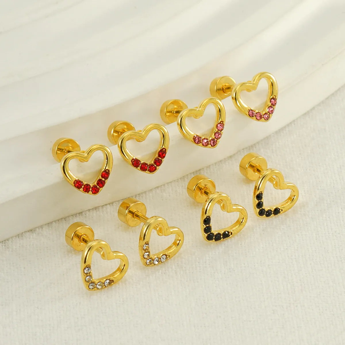 1 Pair Elegant Sweet Heart Shape Hollow Out Inlay 304 Stainless Steel Zircon Ear Studs