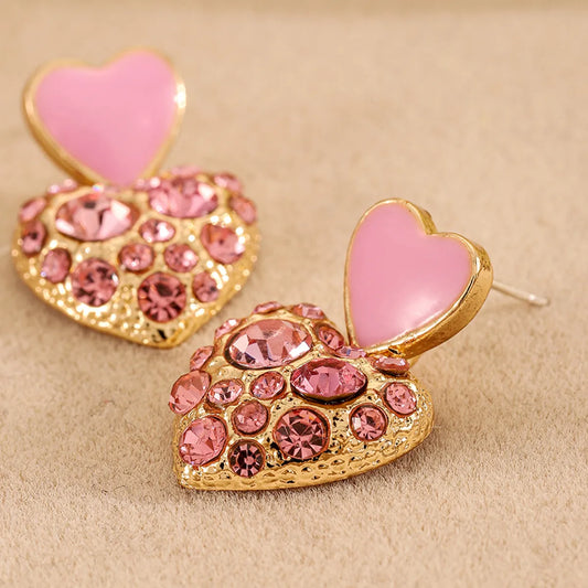 1 Pair Elegant Sweet Heart Shape Inlay Alloy Artificial Rhinestones Drop Earrings