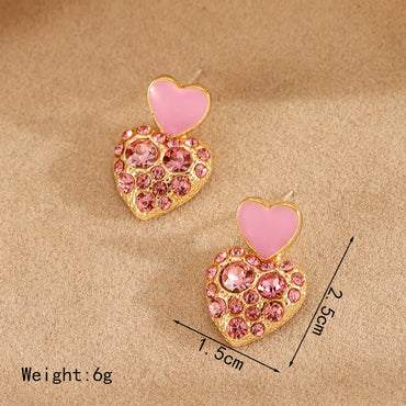 1 Pair Elegant Sweet Heart Shape Inlay Alloy Artificial Rhinestones Drop Earrings