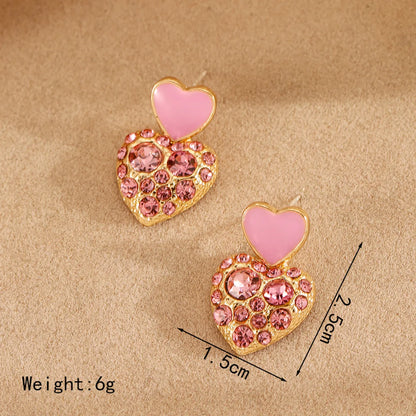 1 Pair Elegant Sweet Heart Shape Inlay Alloy Artificial Rhinestones Drop Earrings