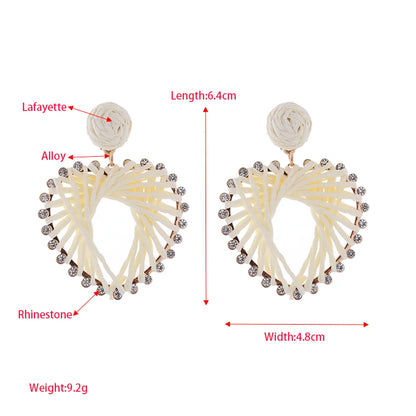 1 Pair Elegant Sweet Heart Shape Inlay Alloy Raffia Rhinestones Gold Plated Drop Earrings