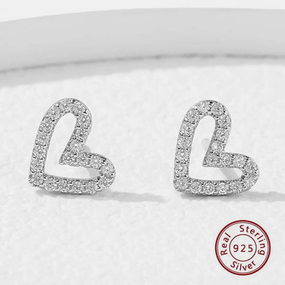 1 Pair Elegant Sweet Heart Shape Inlay Sterling Silver Zircon White Gold Plated Ear Studs