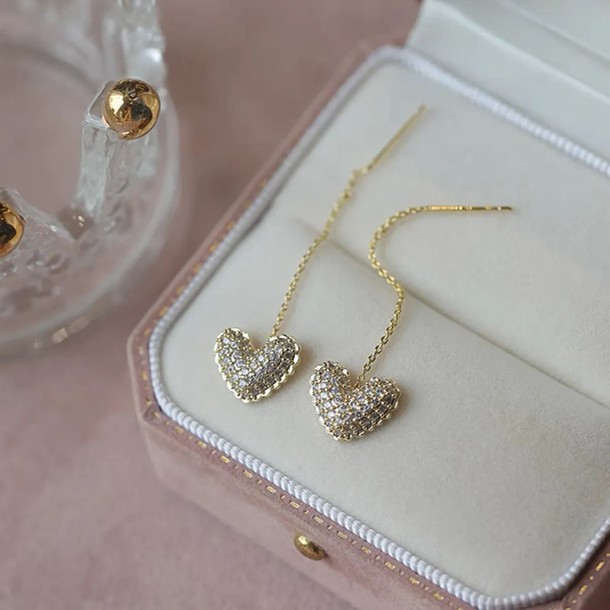 1 Pair Elegant Sweet Heart Shape Plating Copper Gold Plated Drop Earrings