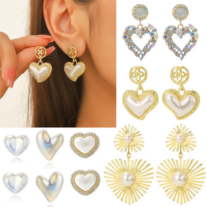 1 Pair Elegant Sweet Heart Shape Plating Imitation Pearl Drop Earrings