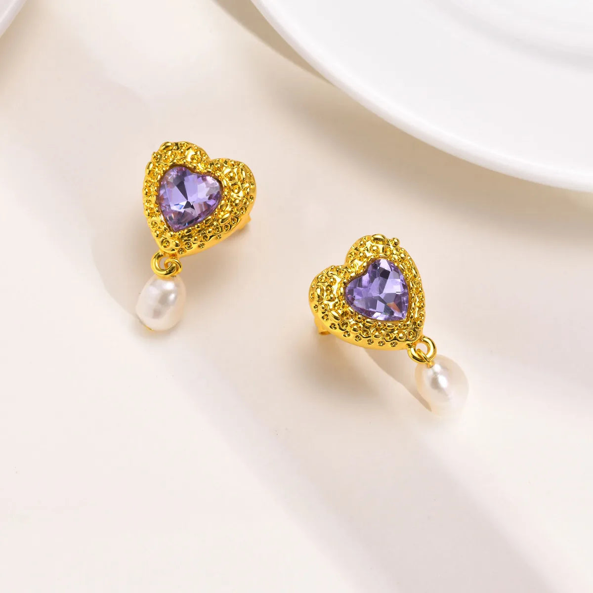 1 Pair Elegant Sweet Heart Shape Plating Inlay Brass Zircon Drop Earrings