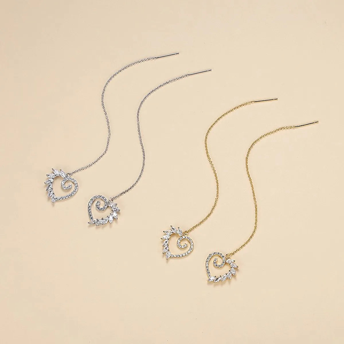 1 Pair Elegant Sweet Heart Shape Plating Inlay Copper Zircon Gold Plated Ear Line