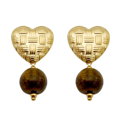 1 Pair Elegant Sweet Heart Shape Plating Stainless Steel Gold Plated Drop Earrings