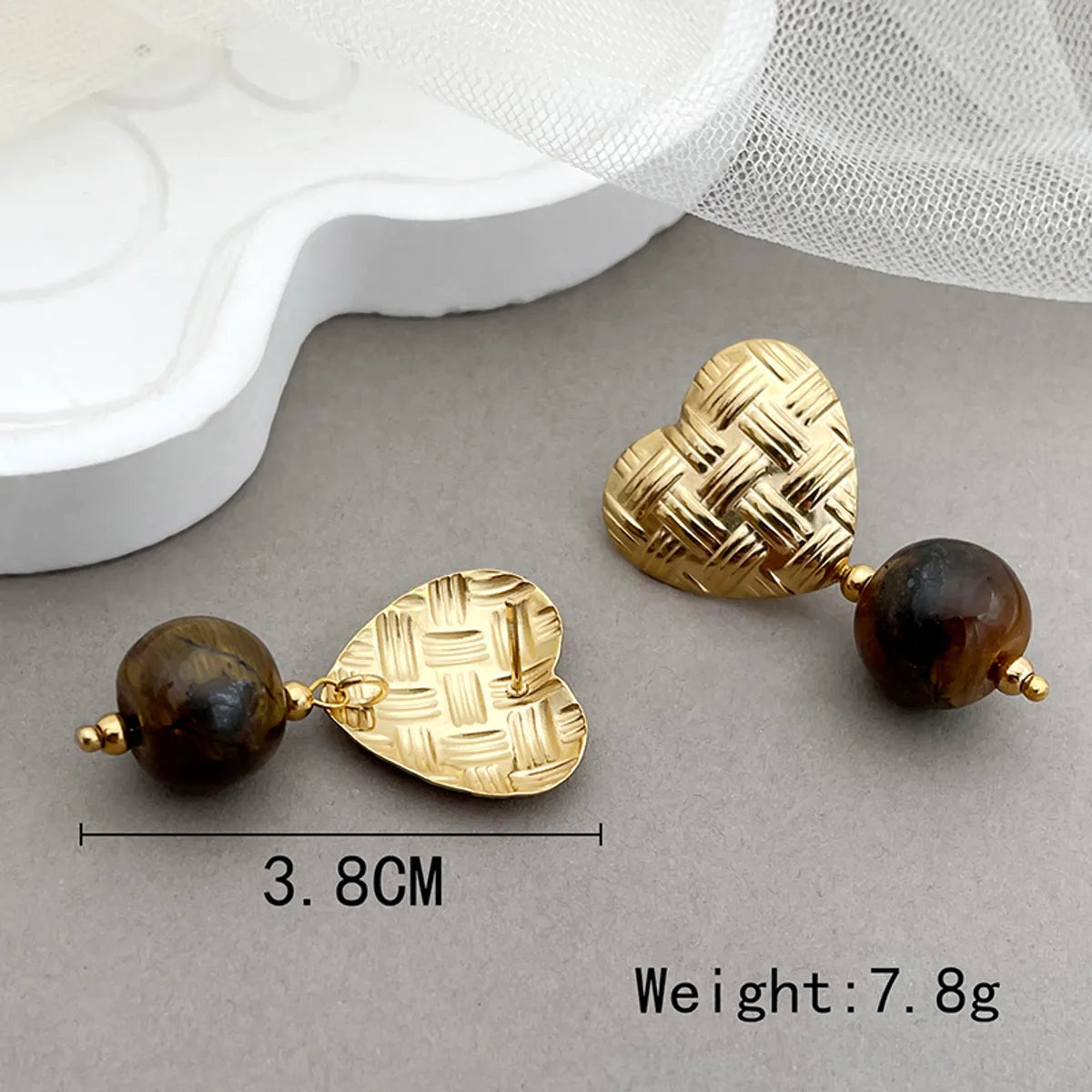 1 Pair Elegant Sweet Heart Shape Plating Stainless Steel Gold Plated Drop Earrings