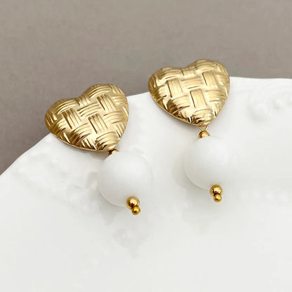 1 Pair Elegant Sweet Heart Shape Plating Stainless Steel Gold Plated Drop Earrings