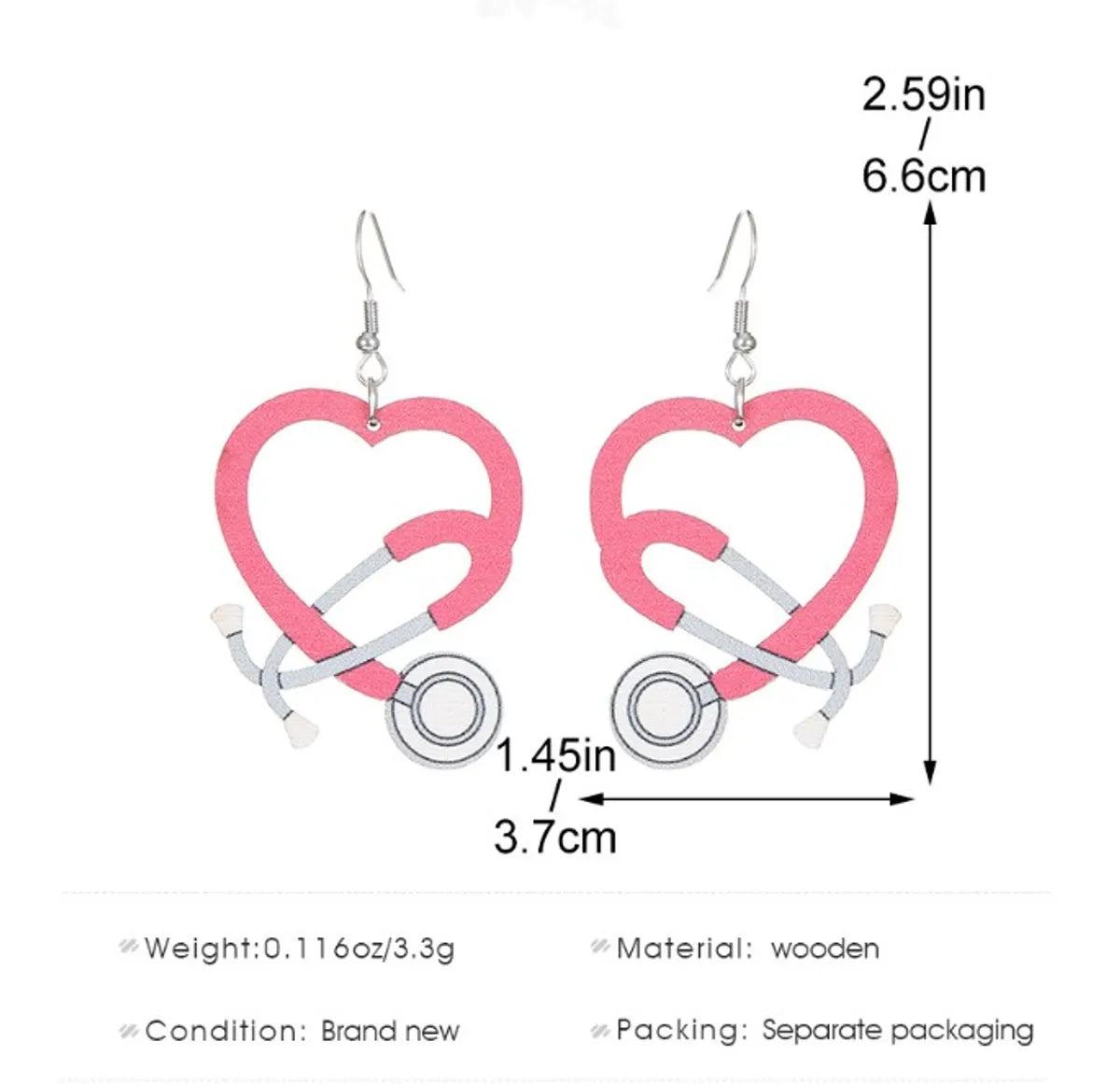 1 Pair Elegant Sweet Heart Shape Plating Wood Ear Hook