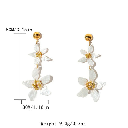 1 Pair Elegant Sweet Korean Style Tassel Flower Plating Inlay 304 Stainless Steel Resin Drop Earrings