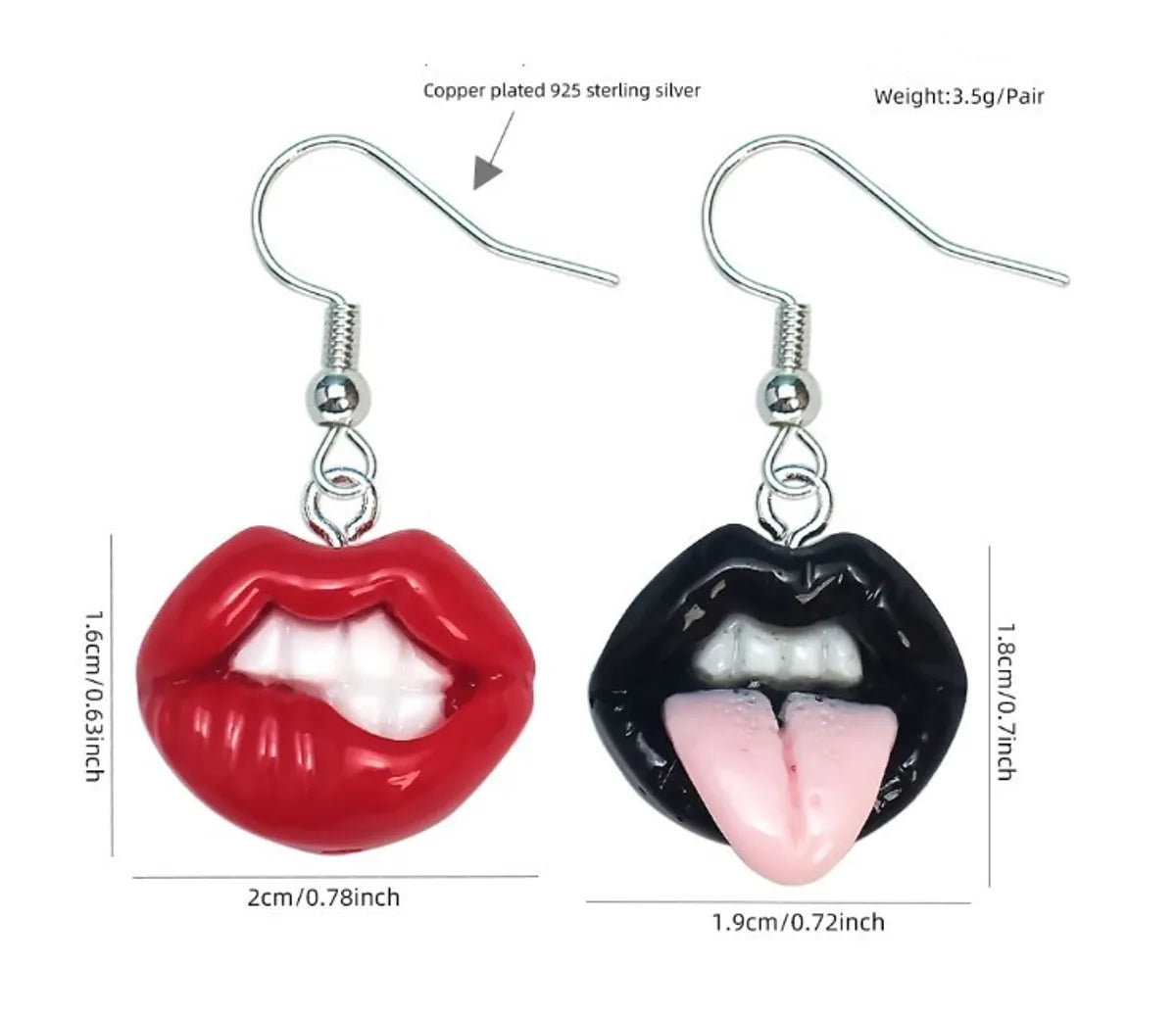 1 Pair Elegant Sweet Lips Plating Plastic Copper Silver Plated Ear Hook