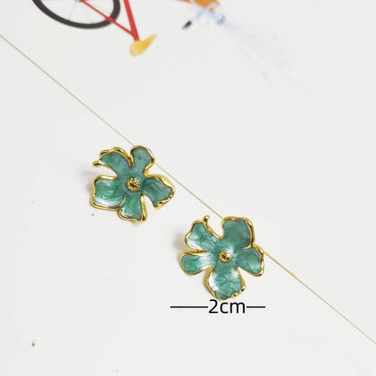 1 Pair Elegant Sweet Pastoral Flower Enamel 304 Stainless Steel 18K Gold Plated Ear Studs