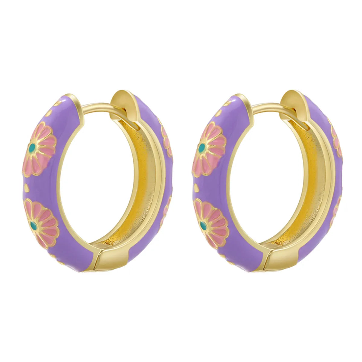 1 Pair Elegant Sweet Pastoral Flower Enamel Plating Copper 18k Gold Plated Earrings