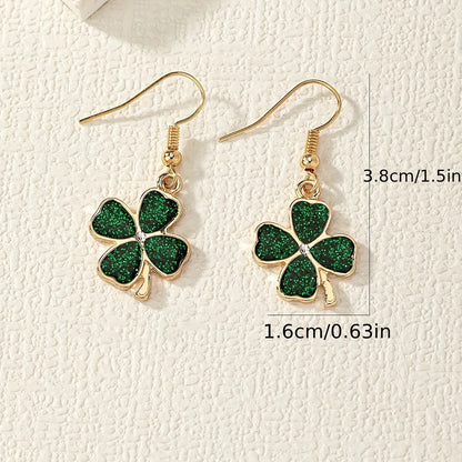 1 Pair Elegant Sweet Pastoral Four Leaf Clover Inlay Arylic Alloy Rhinestones Drop Earrings