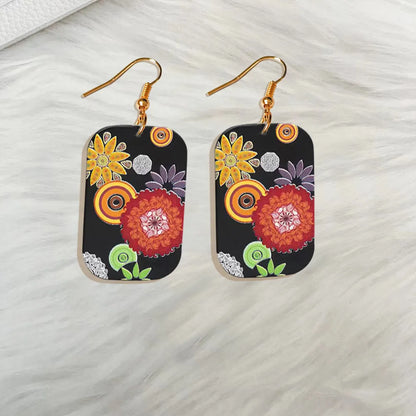 1 Pair Elegant Sweet Pastoral Printing Geometric Flower Arylic Drop Earrings