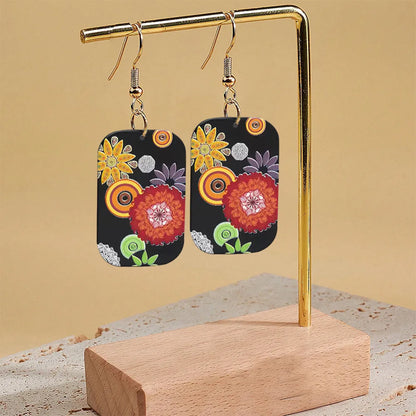 1 Pair Elegant Sweet Pastoral Printing Geometric Flower Arylic Drop Earrings