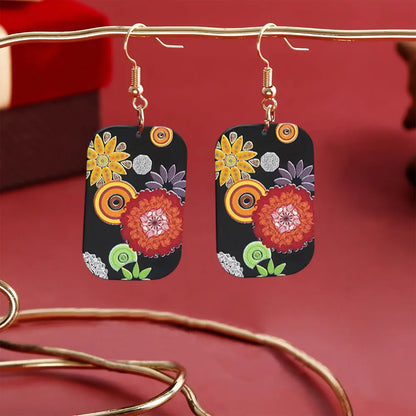 1 Pair Elegant Sweet Pastoral Printing Geometric Flower Arylic Drop Earrings