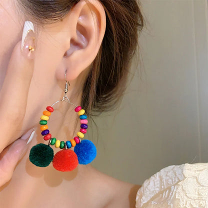 1 Pair Elegant Sweet Round Beaded Alloy Drop Earrings