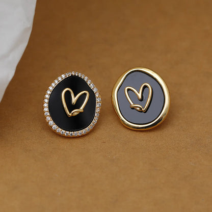 1 Pair Elegant Sweet Round Heart Shape Inlay Copper Zircon 18K Gold Plated Ear Studs