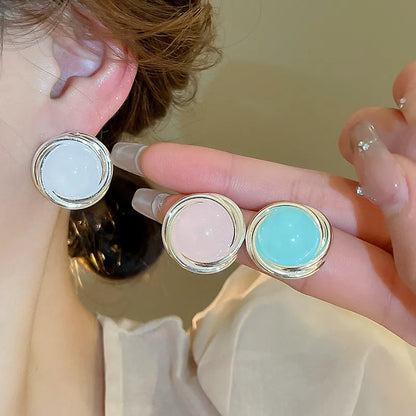 1 Pair Elegant Sweet Round Inlay Resin Resin Ear Studs