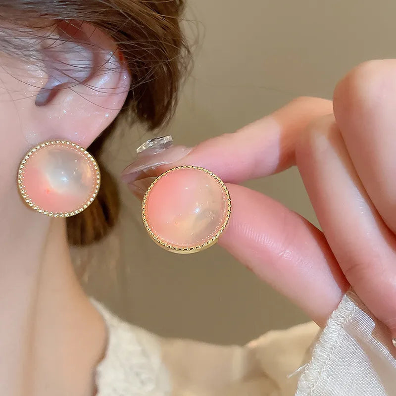 1 Pair Elegant Sweet Round Inlay Resin Resin Ear Studs