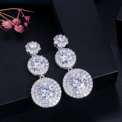 1 Pair Elegant Sweet Round Plating Inlay Copper Artificial Gemstones Zircon Rhodium Plated Silver Plated Drop Earrings