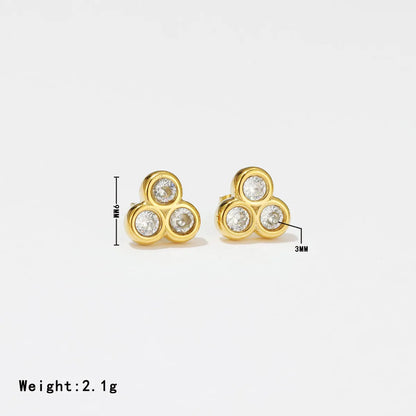 1 Pair Elegant Sweet Round Stitching Plating Inlay Stainless Steel Zircon White Gold Plated Gold Plated Ear Studs