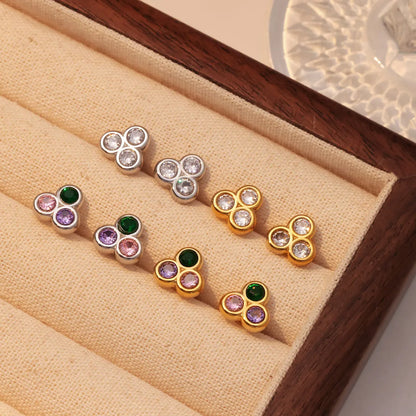 1 Pair Elegant Sweet Round Stitching Plating Inlay Stainless Steel Zircon White Gold Plated Gold Plated Ear Studs