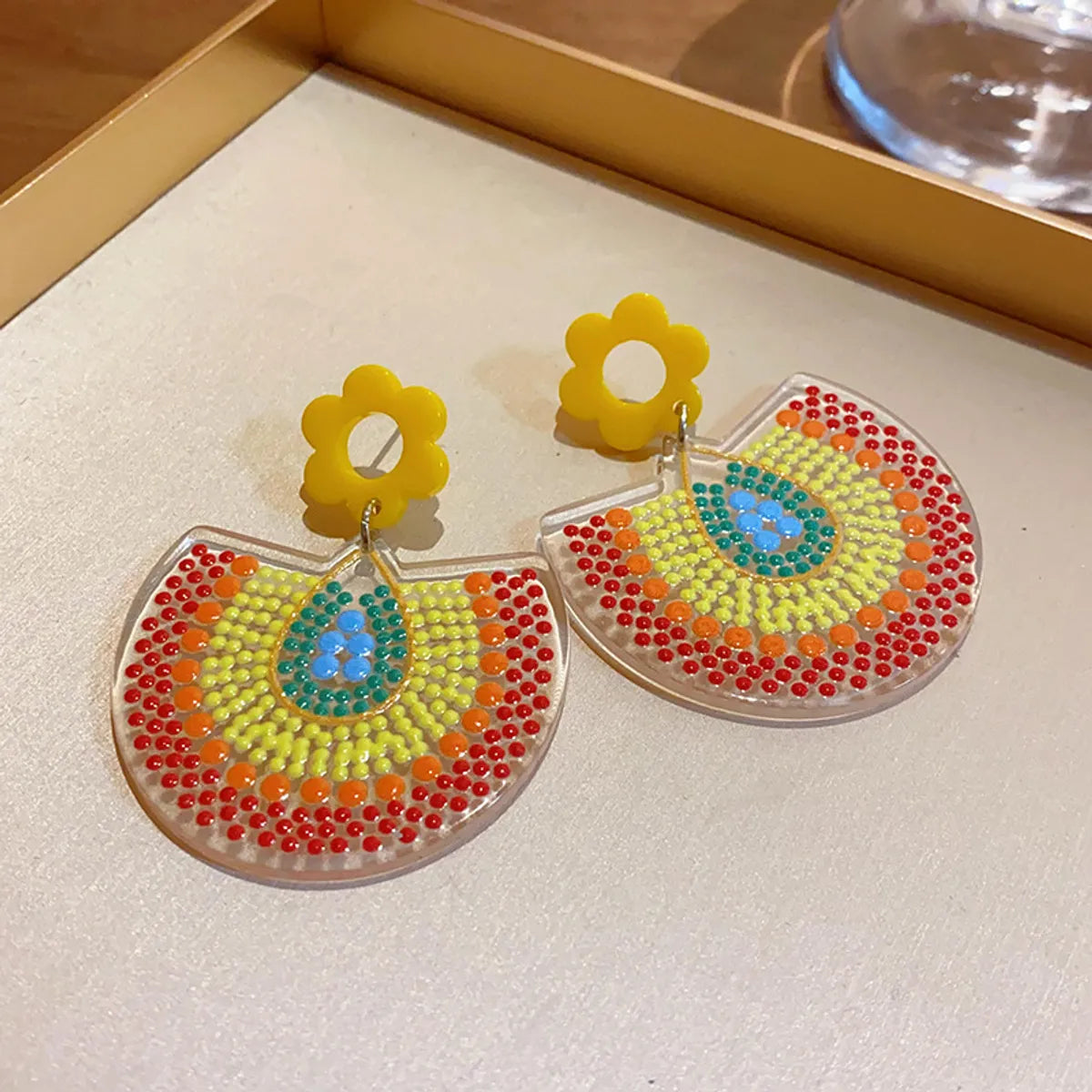 1 Pair Elegant Sweet Sector Flower Enamel Arylic Drop Earrings