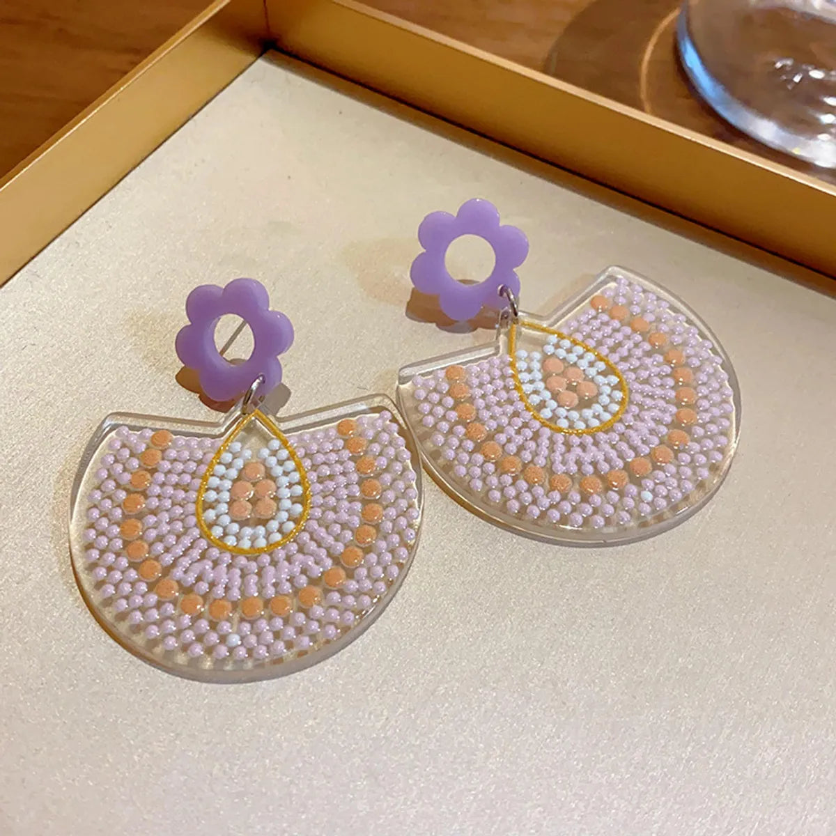 1 Pair Elegant Sweet Sector Flower Enamel Arylic Drop Earrings