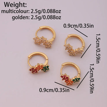 1 Pair Elegant Sweet Shamrock Four Leaf Clover Flower Plating Inlay Imitation Diamond Copper Zircon 18k Gold Plated Hoop Earrings