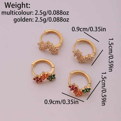 1 Pair Elegant Sweet Shamrock Four Leaf Clover Flower Plating Inlay Imitation Diamond Copper Zircon 18k Gold Plated Hoop Earrings