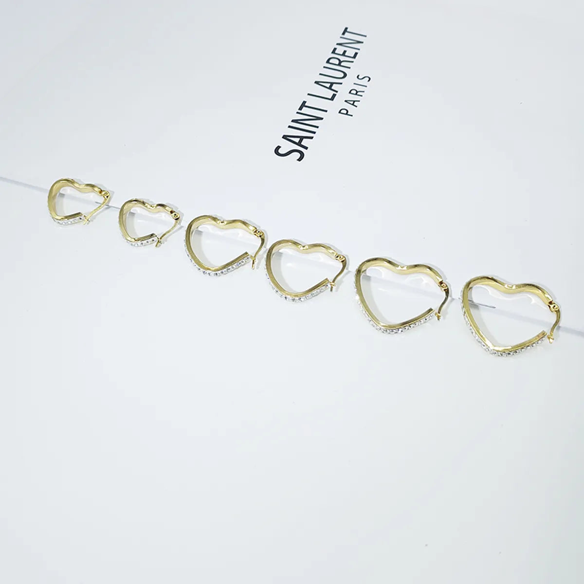 1 Pair Elegant Sweet Shiny Heart Shape Plating Inlay Titanium Steel Rhinestones 18k Gold Plated Earrings