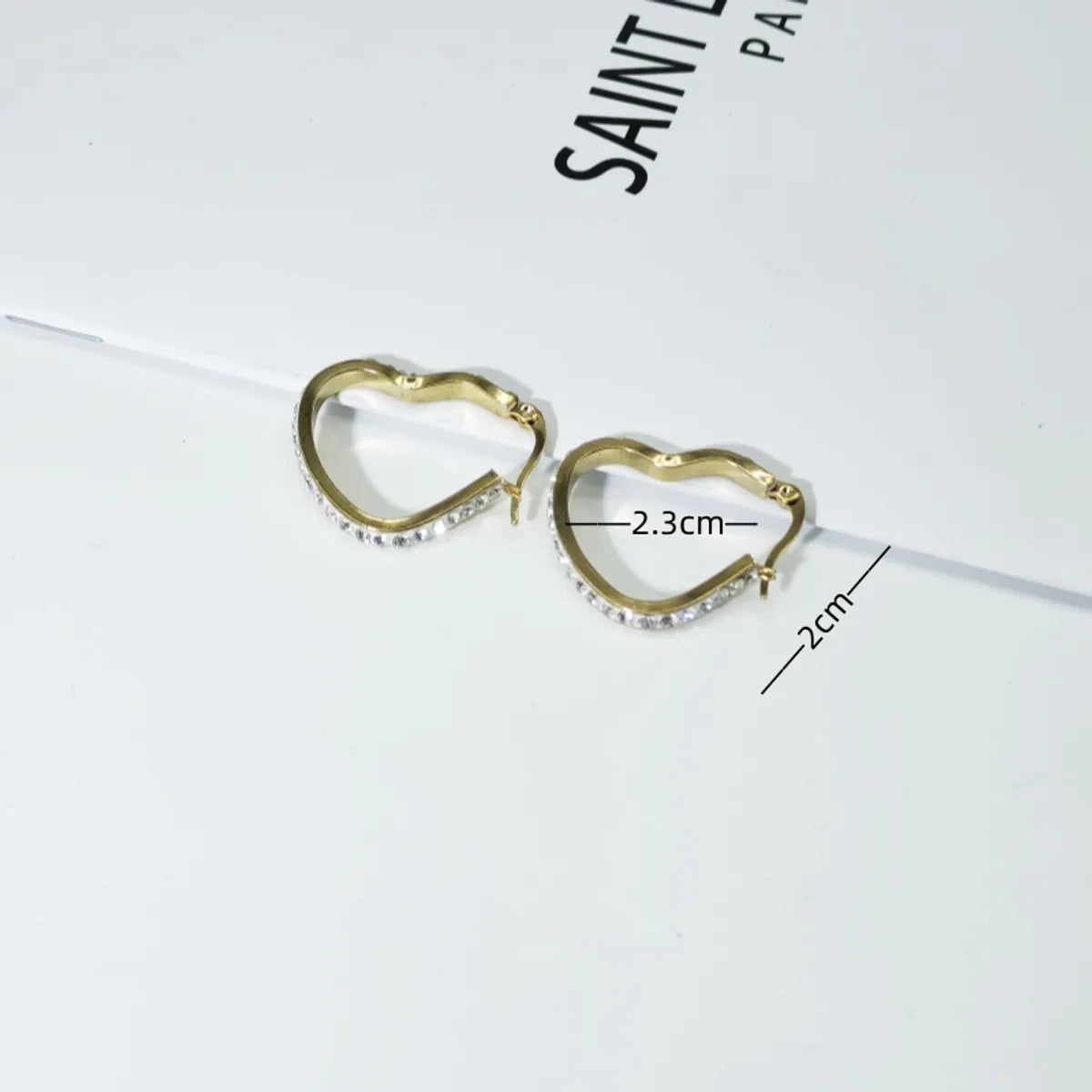 1 Pair Elegant Sweet Shiny Heart Shape Plating Inlay Titanium Steel Rhinestones 18k Gold Plated Earrings