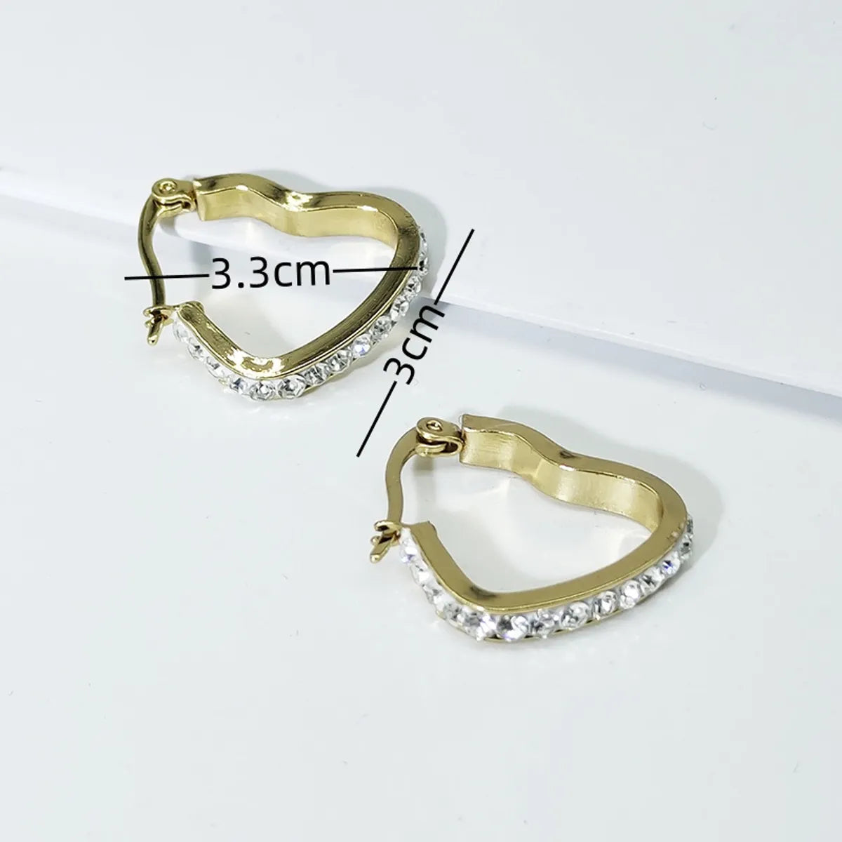 1 Pair Elegant Sweet Shiny Heart Shape Plating Inlay Titanium Steel Rhinestones 18k Gold Plated Earrings