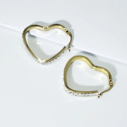 1 Pair Elegant Sweet Shiny Heart Shape Plating Inlay Titanium Steel Rhinestones 18k Gold Plated Earrings