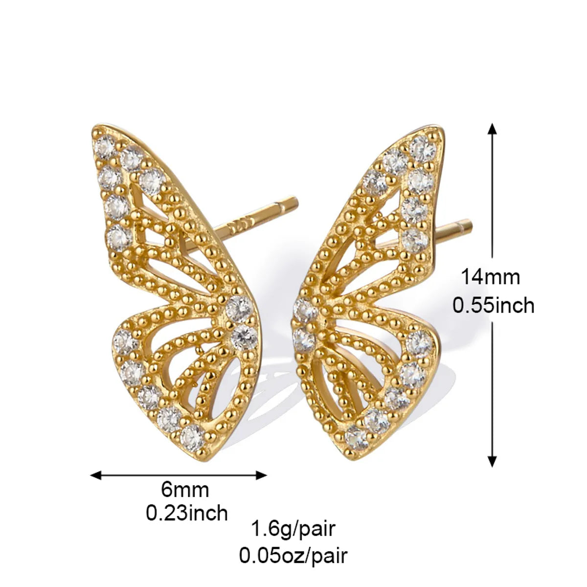 1 Pair Elegant Sweet Simple Style Butterfly Plating Inlay Copper Zircon 24k Gold Plated Ear Studs