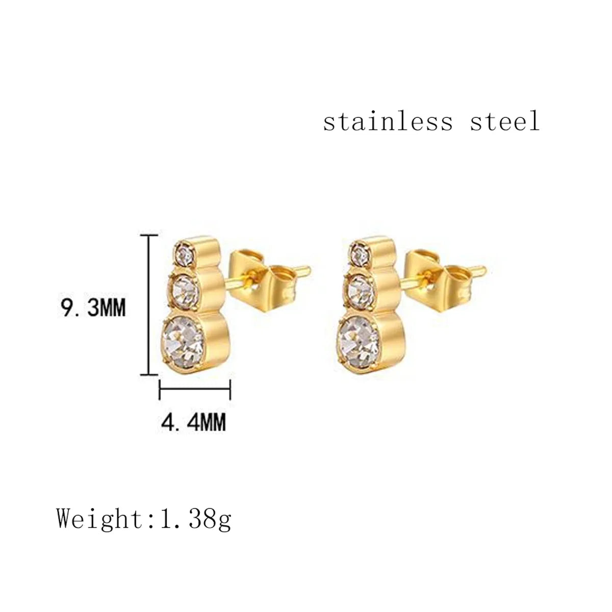 1 Pair Elegant Sweet Simple Style Gourd Plating Inlay 304 Stainless Steel Zircon 18K Gold Plated Ear Studs