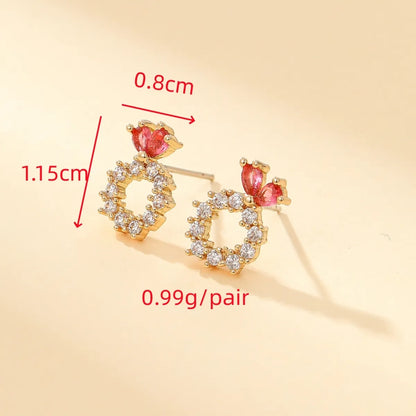 1 Pair Elegant Sweet Simple Style Heart Shape Inlay Copper Zircon Gold Plated Ear Studs