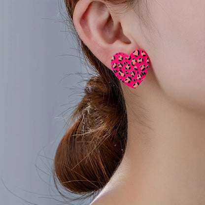 1 Pair Elegant Sweet Simple Style Heart Shape Leopard Arylic Ear Studs