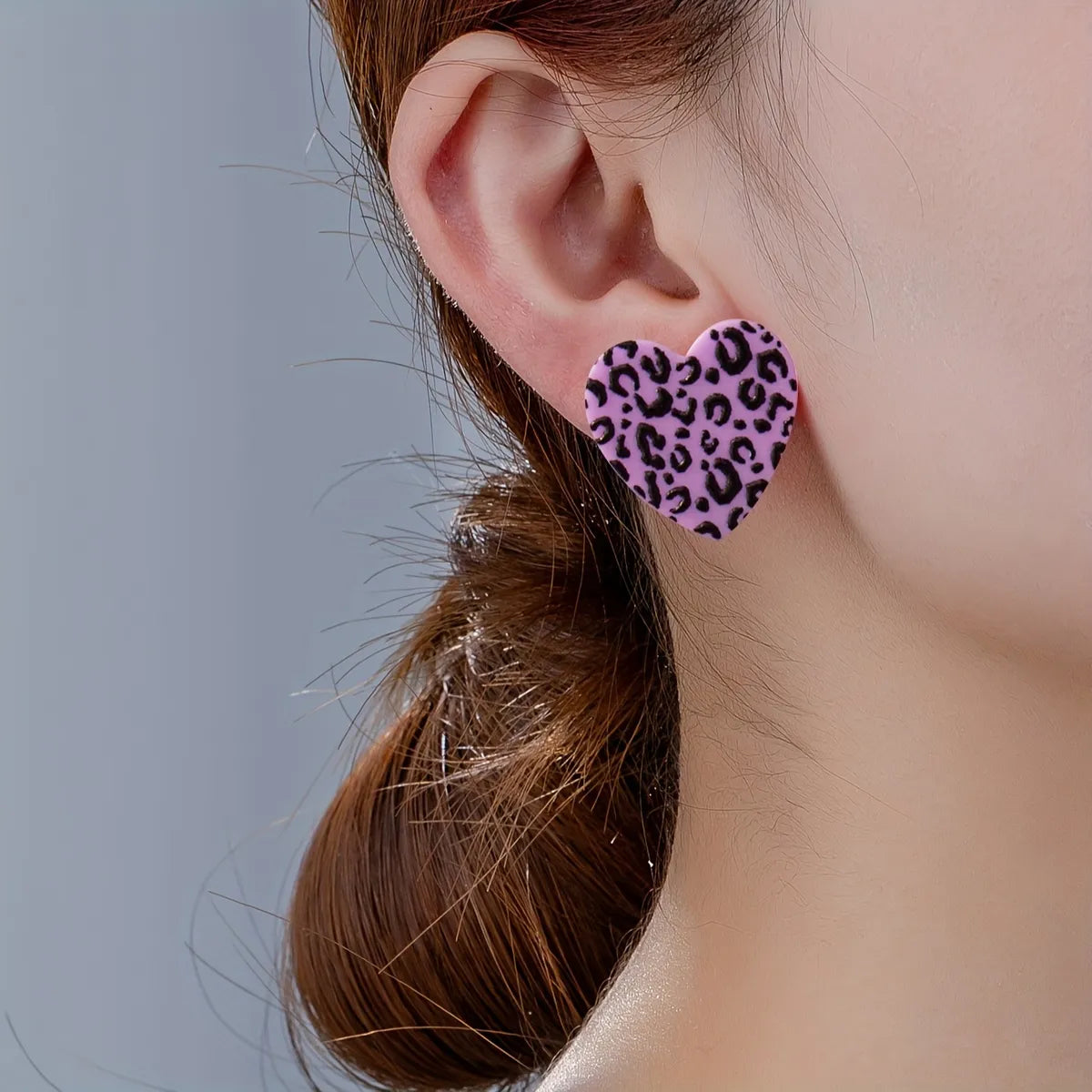 1 Pair Elegant Sweet Simple Style Heart Shape Leopard Arylic Ear Studs